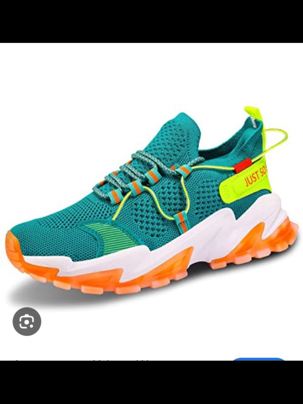 Amazon Teal Athletic Sneakers with Neon Orange and Yellow Accents